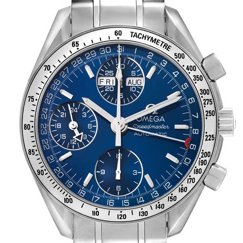 omega speedmaster date blue dial|Omega Speedmaster blue face.